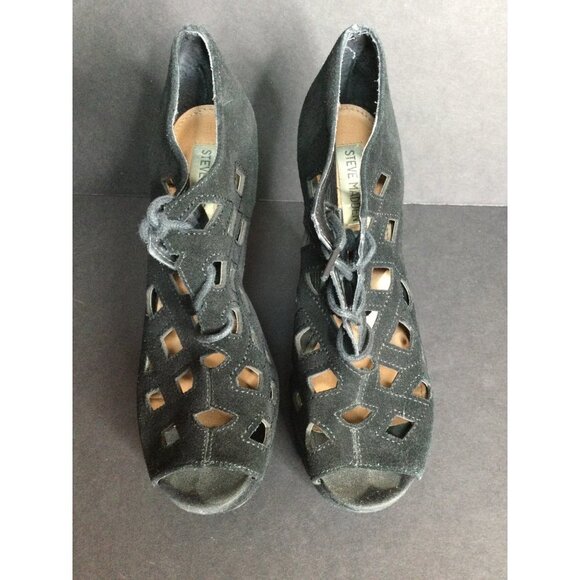 Steve Madden Daade Cut-Out Suede Leather Wedge Heel Bootie Black Size 7.5 M - Picture 3 of 10